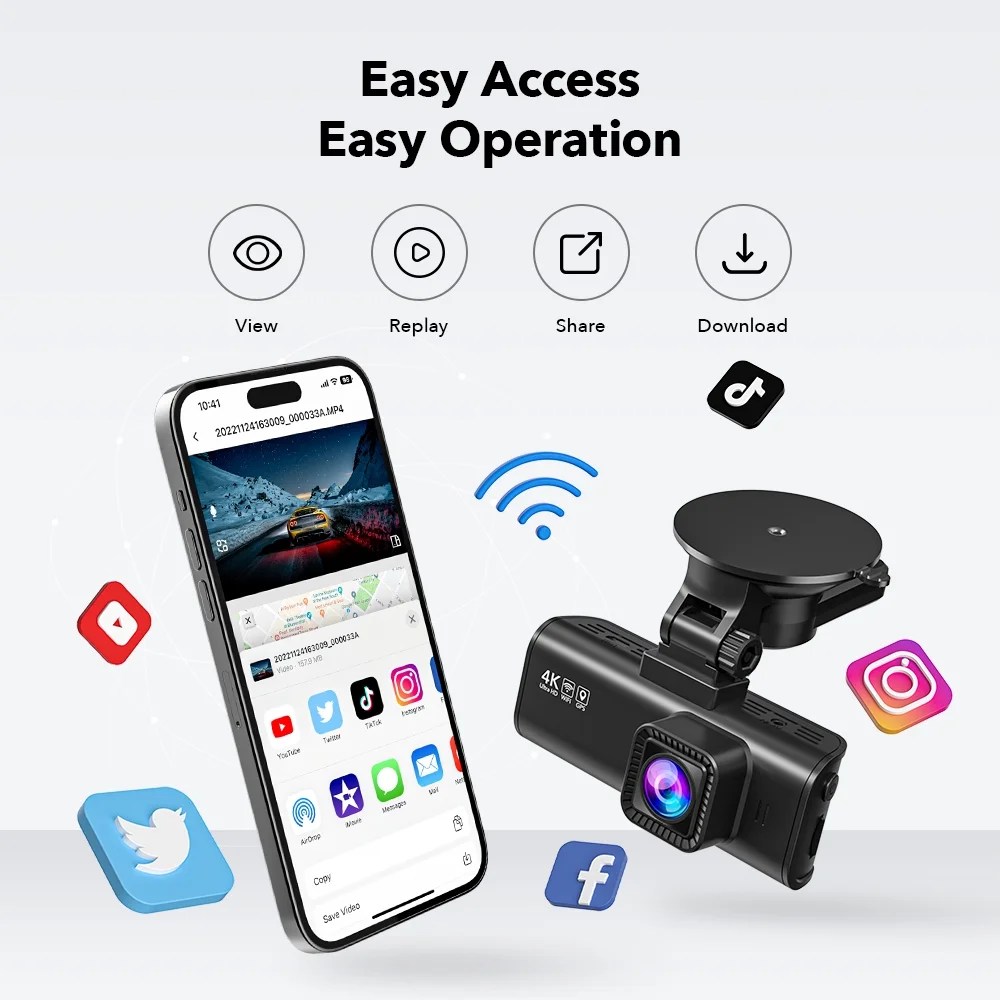 REDTIGER Dash Cam for Cars, 4K/2.5K Full HD Car Camera Dash Cam, 3.16" IPS Screen Dash Cam, Dashcam Built-in Wi-Fi GPS, Night Vision, Loop Recording, Vehicle, Parking Mode, Free 32GB Card - Image 4