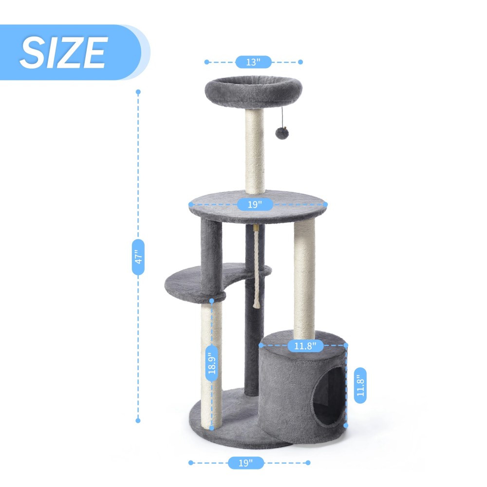 Vibrant Life Cat Tree, 47" Multi-Level Cat Tower with Scratching Posts and Large Platform, Gray - Image 4