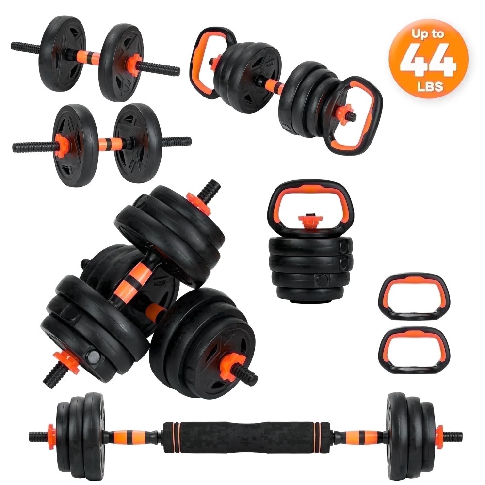 Naipo 44lb Adjustable Dumbbell Set 4 In 1 To Kettlebell Barbell and Push Up Stand Home Gym Weights Dumbbells for Beginners Youth Women Space Saving Workout Equipment