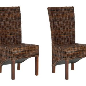 SAFAVIEH Ridge Bohemian Rattan Solid Dining Parsons Chair, Croco (Set of 2)