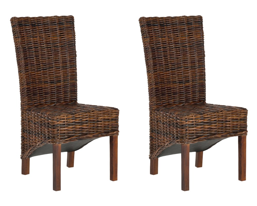 SAFAVIEH Ridge Bohemian Rattan Solid Dining Parsons Chair, Croco (Set of 2)