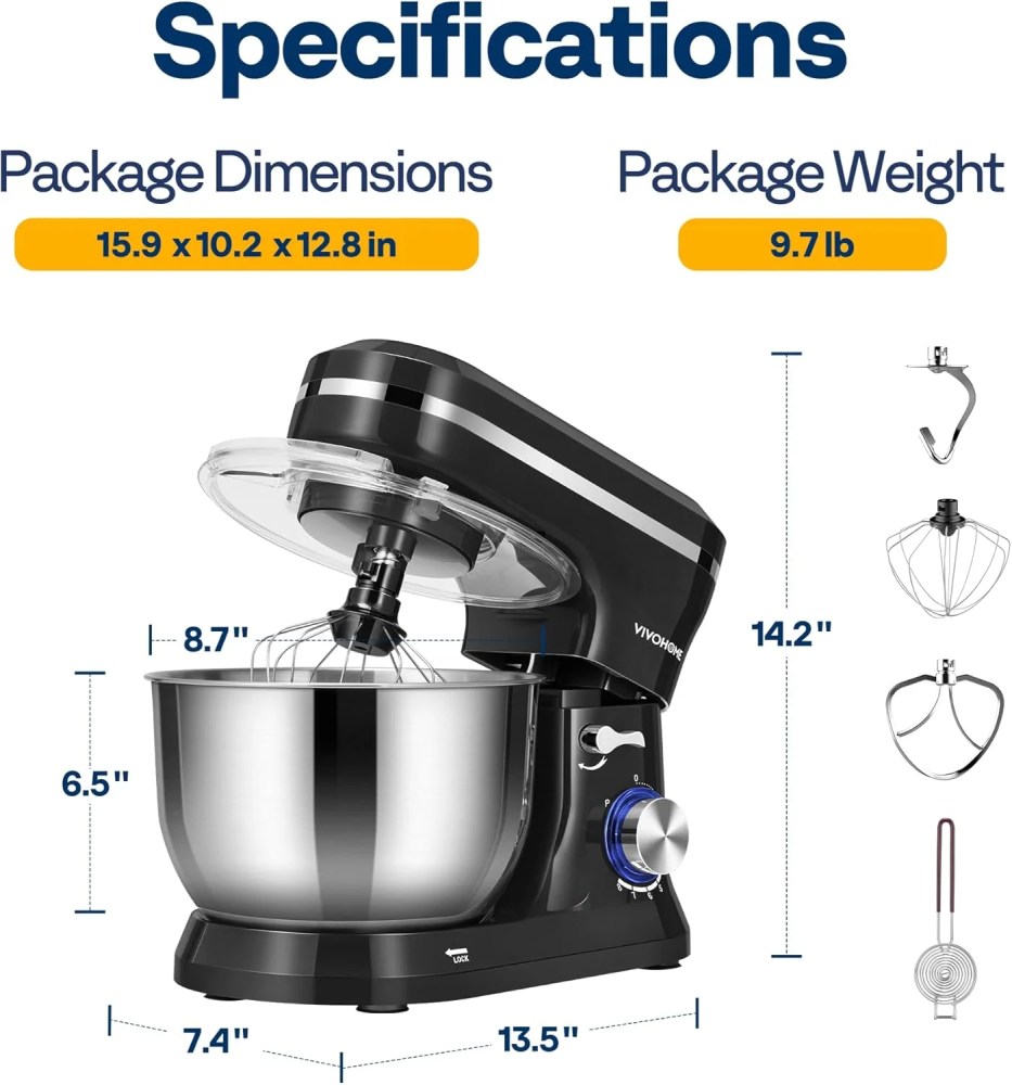 SPECSTAR 4.75 Quart Stand Mixer,8 Speed Kitchen Electric Food Mixer,Household Stand Mixer for Baking,Cake,Bread with Beater,Dough Hook,Wire Whip and Egg Separator,Black - Image 8