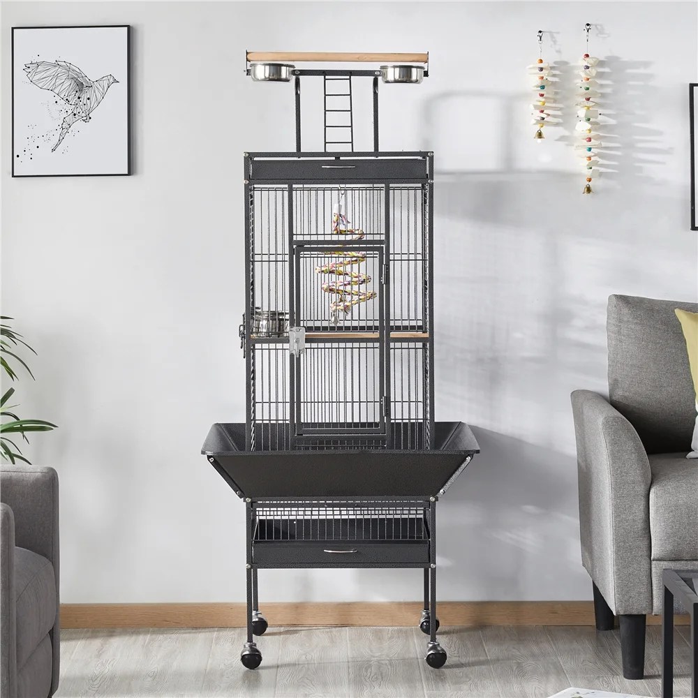 Renwick 61.5" Rolling Metal Bird Cage with Playtop, Black - Image 5