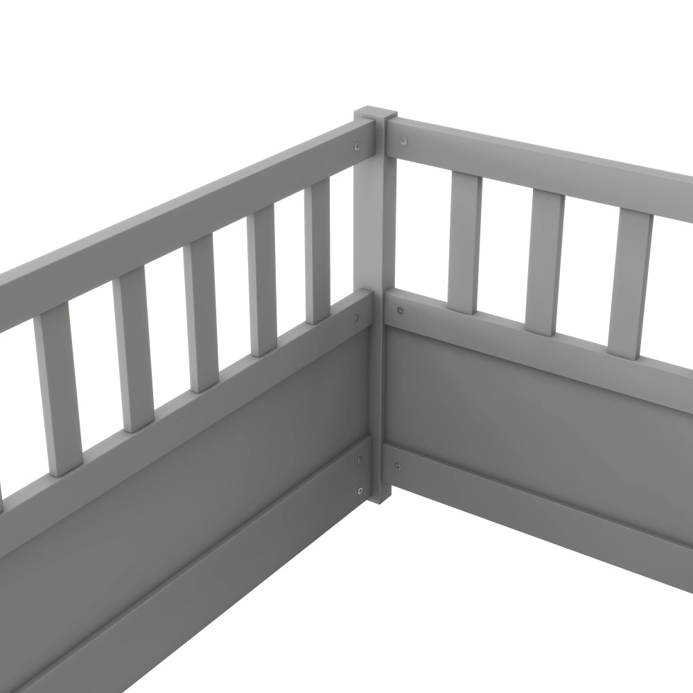 Euroco Twin Wood Floor Bed with Fence and Door, Low Wood Bed for Toddle Kids Teens, Gray - Image 5