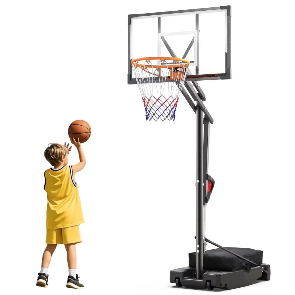 NEDYO Portable Basketball Hoop for Kids,  3.9-8.5 ft Height Adjustable Basketball Goal with HDPE Backboard and Weighted Base,  Indoor & Outdoor Use