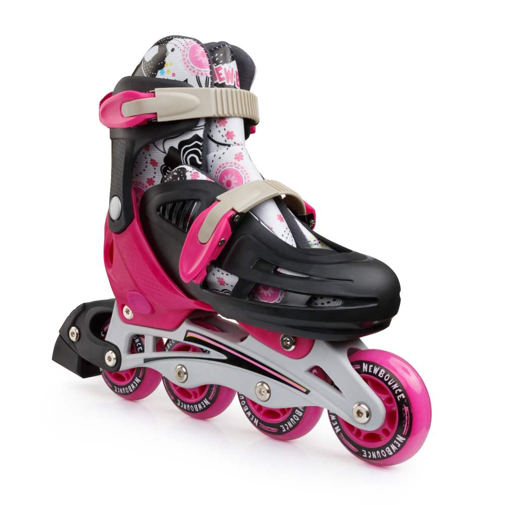 New Bounce Adjustable Inline Skates for Kids - Premium Roller Blades,  4 Wheels,  Comfortable Fit,  Easy-to-Use Skates,  Pink