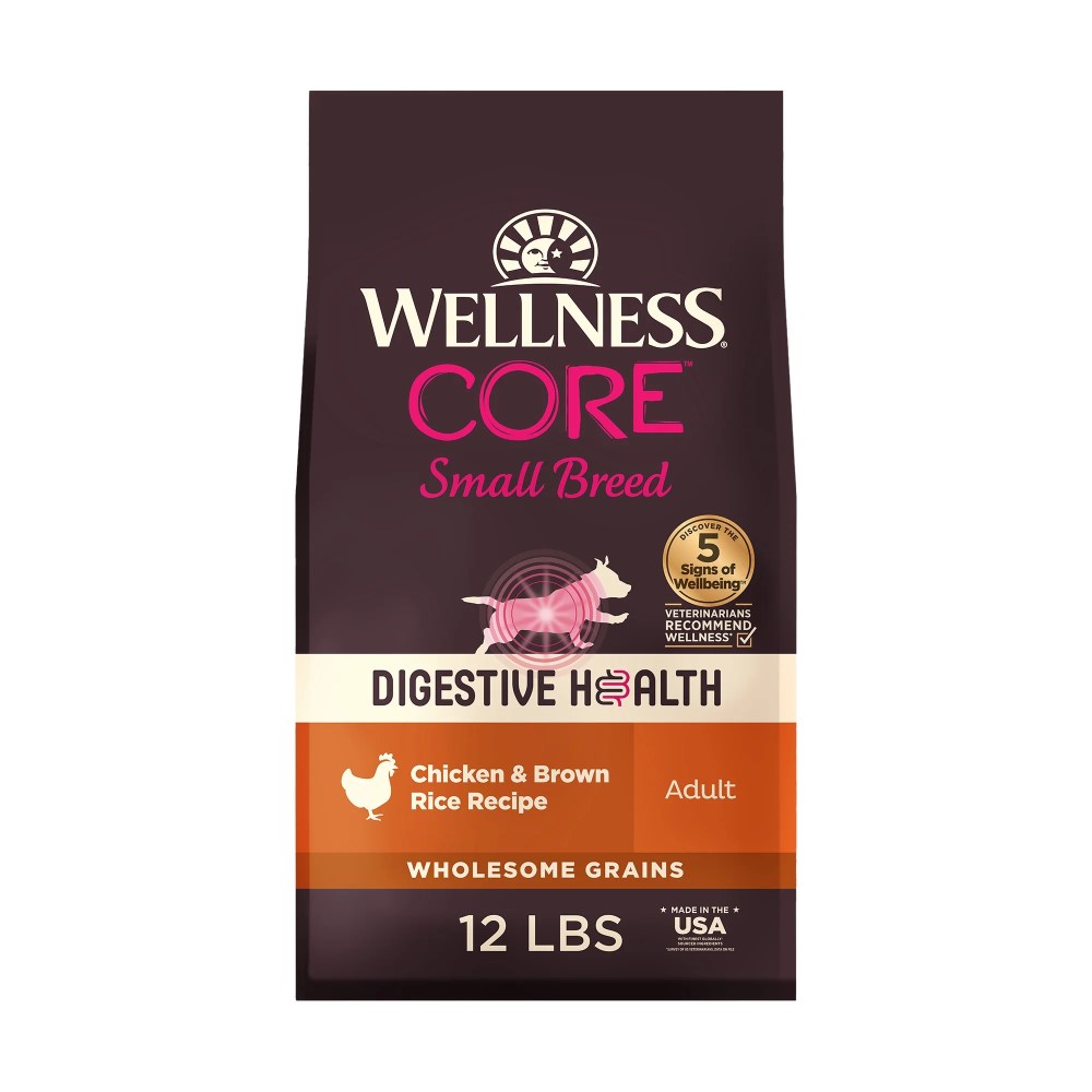 Wellness CORE Digestive Health Small Breed Adult Dry Dog Food,  Wholesome Grain Kibble,  Sensitive Stomach,  Natural,  High Protein,  Chicken Recipe,  12 lb Bag