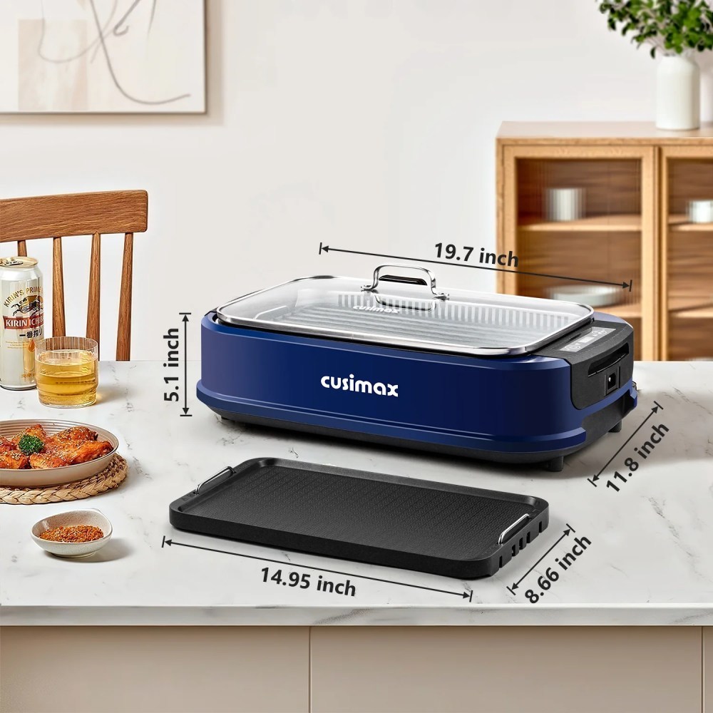 Smokeless Electric Indoor Grill & Griddle CUSIMAX-Portable Korean BBQ with Turbo Smoke Extraction,Nonstick Removable Grill and Griddle Plates - Image 7