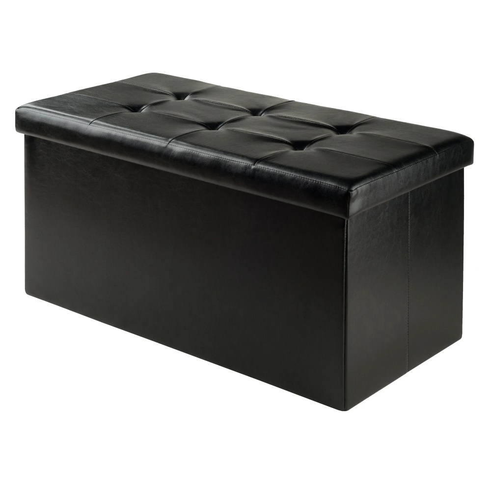 Winsome Wood Ashford Rectangular Storage Ottoman,Black Faux Leather