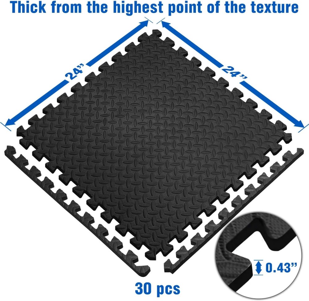 Yes4All 30 pcs Interlocking Exercise Foam Mats, Cover 120 sqft, 3/8 inch, Black Color - Image 4