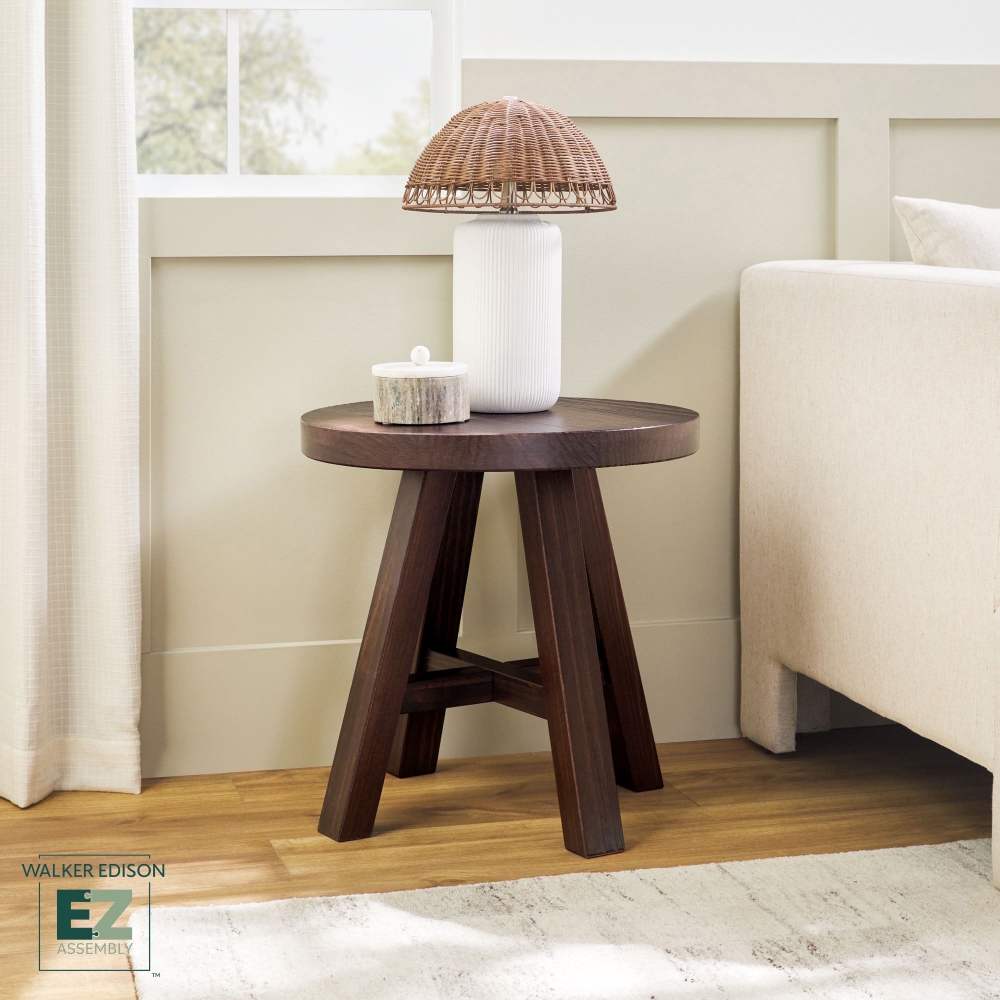 Walker Edison Modern Farmhouse Easy Assembly Wood Round Side Table Espresso