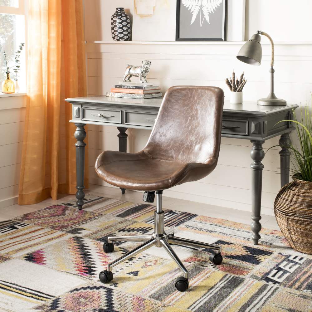SAFAVIEH Fletcher Modern Swivel Bicast Leather Office Chair,Brown