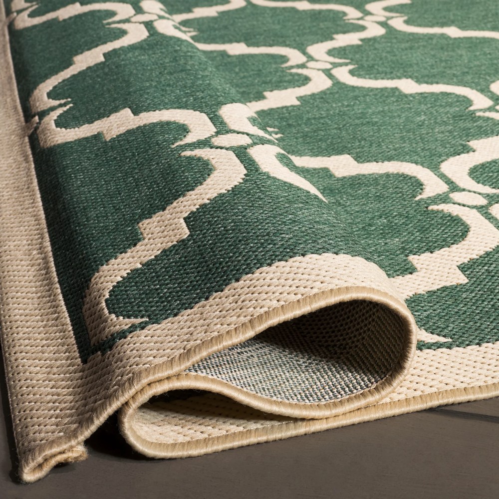 SAFAVIEH Courtyard Estelle Geometric Indoor/Outdoor Area Rug, Dark Green/Beige, 8" x 11" - Image 7