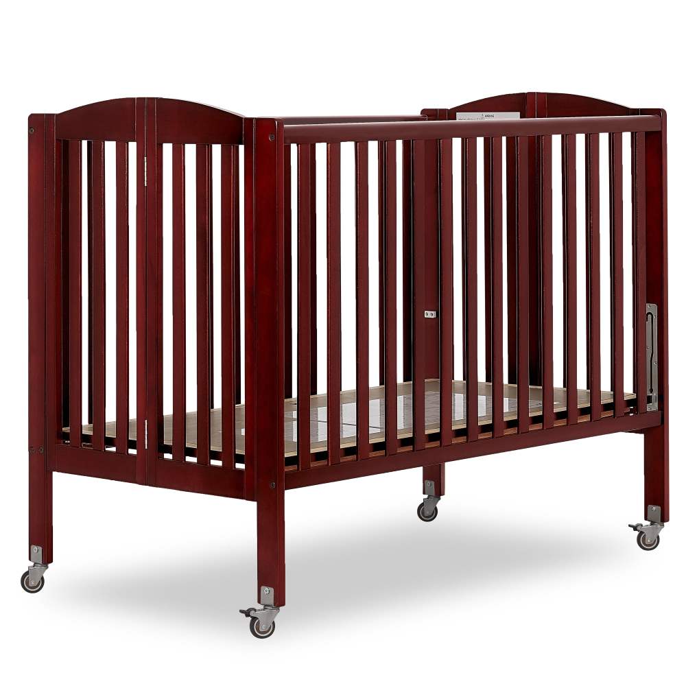 Dream On Me Full Size 2-in-1 Folding Stationary Side Crib, Locking Wheels, Cherry