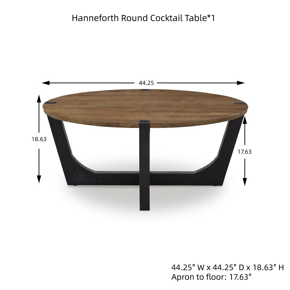Signature Design by Ashley Hanneforth Round Coffee Table,Brown/Black - Image 5
