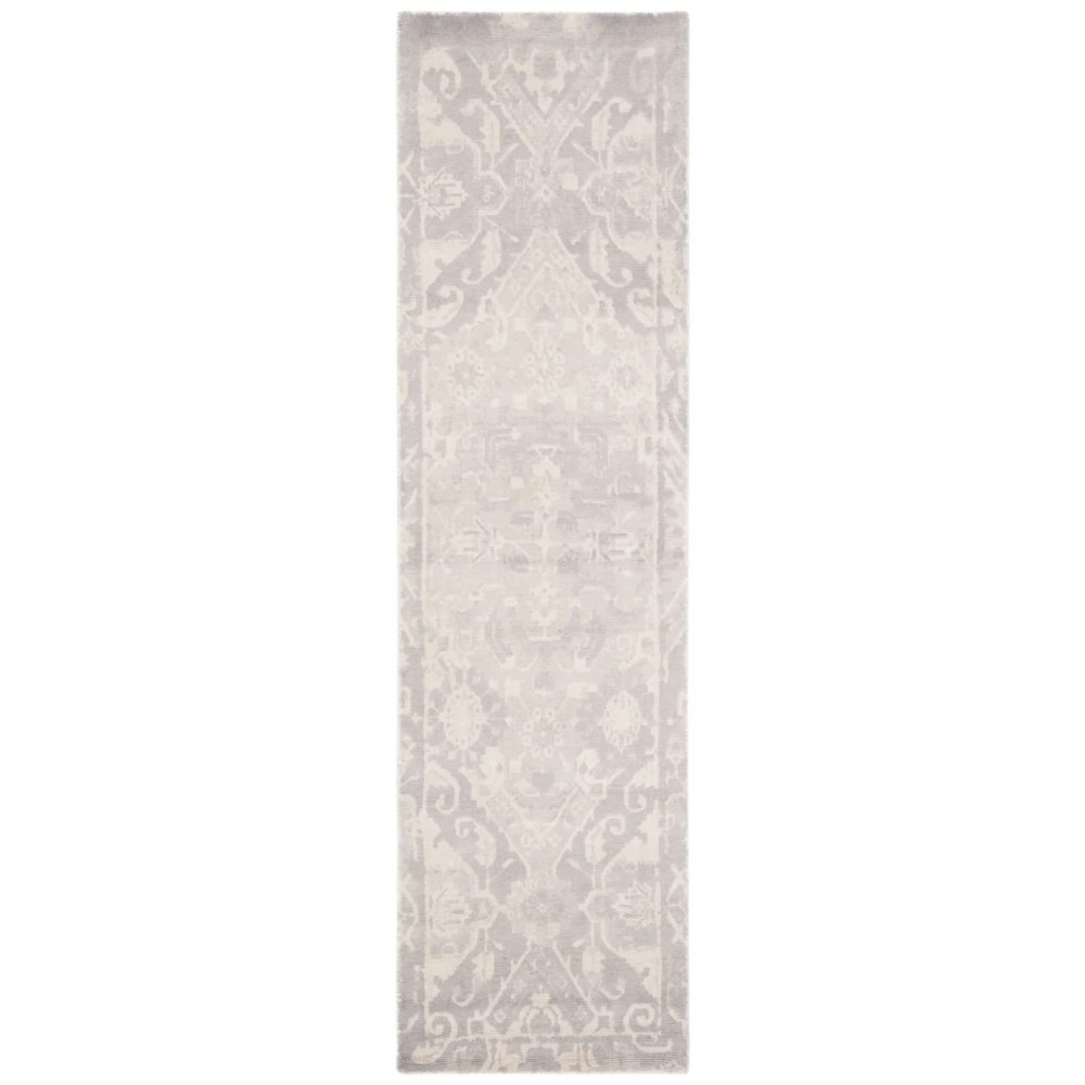 SAFAVIEH Restoration Vintage Eunice Border Wool Area Rug, Light Grey/Ivory, 6" x 6" Round - Image 9