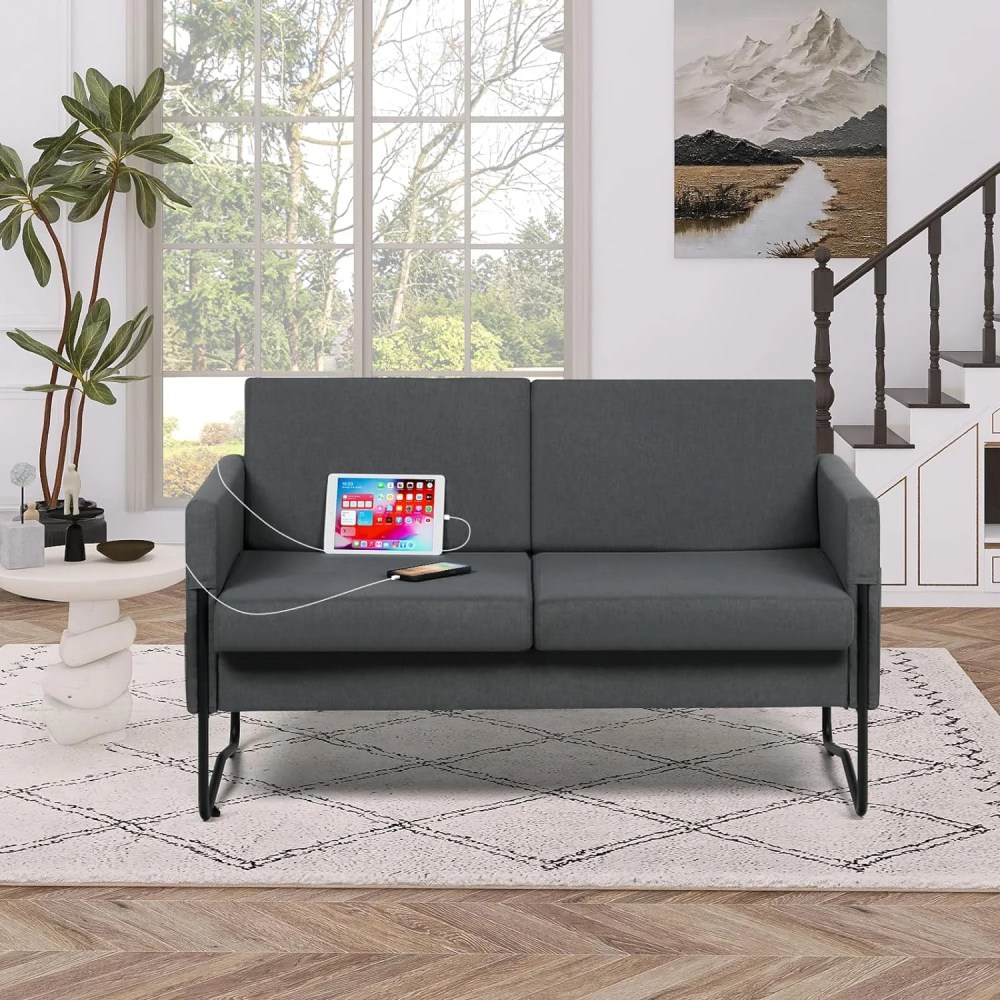Coewske 51" W Comfy Modern loveseat Sofa 2-Seat Small Sofa Couch w/ 2 USB Ports Dark Gray