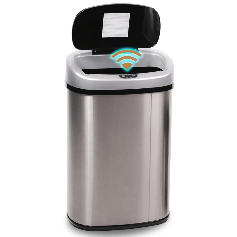 YRLLENSDAN 13 Gallon Touch Free Trash Can with Lid Auto Open,Motion Sensor Kitchen Garbage Can Stainless Steel Dustbin for Kitchen with Anti-Fingerprint Mute Trash Bin for Office Bedroom
