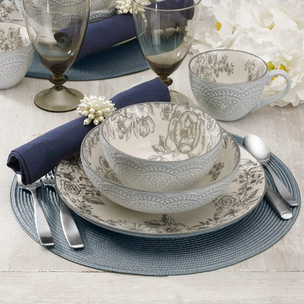 Pfaltzgraff Gabriela Gray 16-Piece Stoneware Dinnerware Set, Service for 4 - ,Gabriela Grey - Image 5