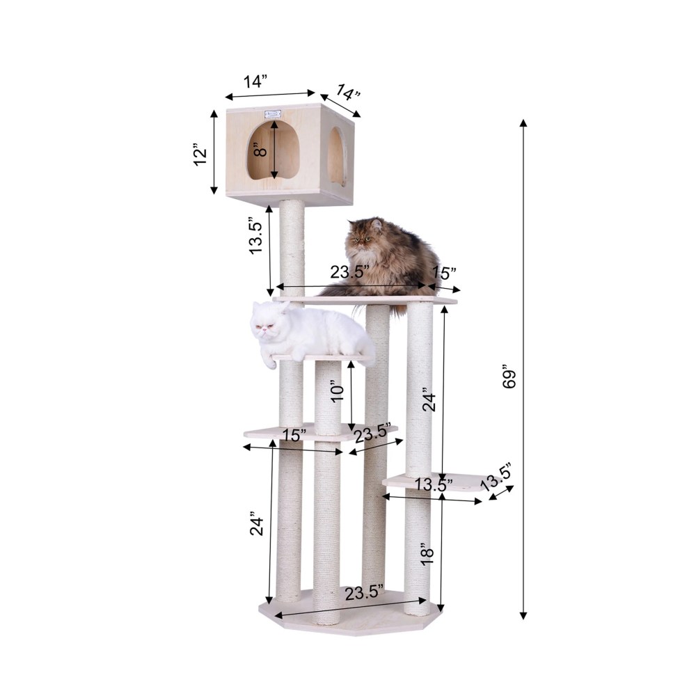 Armarkat 69-in Cat Tree & Condo Scratching Post Tower, Wood - Image 5