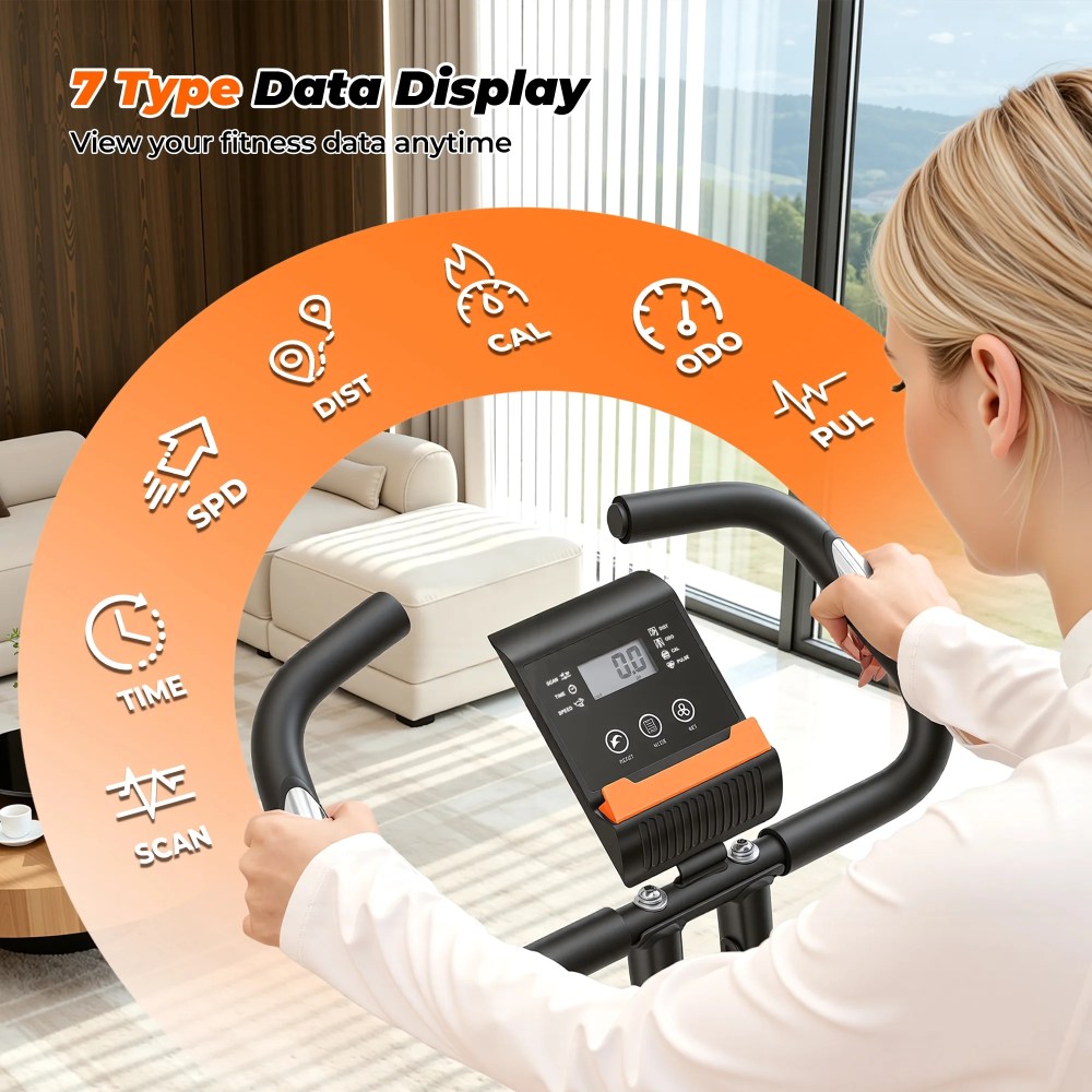Naipo Exercise Bike Indoor 16 Level Magnetic Resistance Folding Stationary Bike with 265lbs Capacity Adjustable Seat Height Orange Color for Space Saving Home Use - Image 10