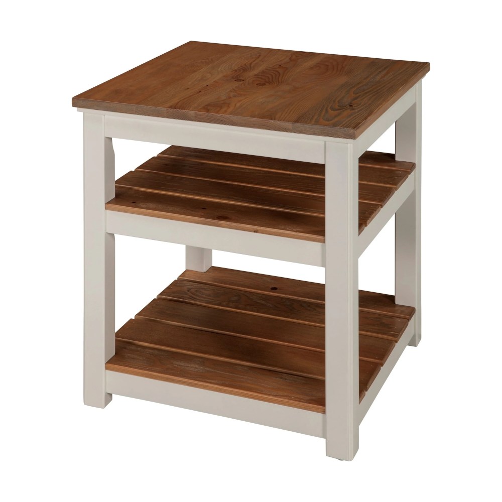 Alaterre Furniture Savannah 2 Shelf End Table,Ivory with Natural Wood Top