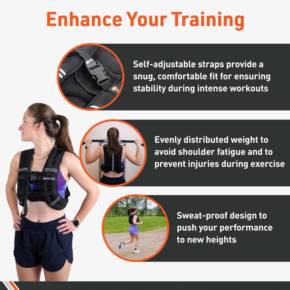 Body Sport Weighted Vest, 15 lb. - Adjustable Fitness Vest for Strength Training, Running, Walking, and Endurance Workouts - Image 3