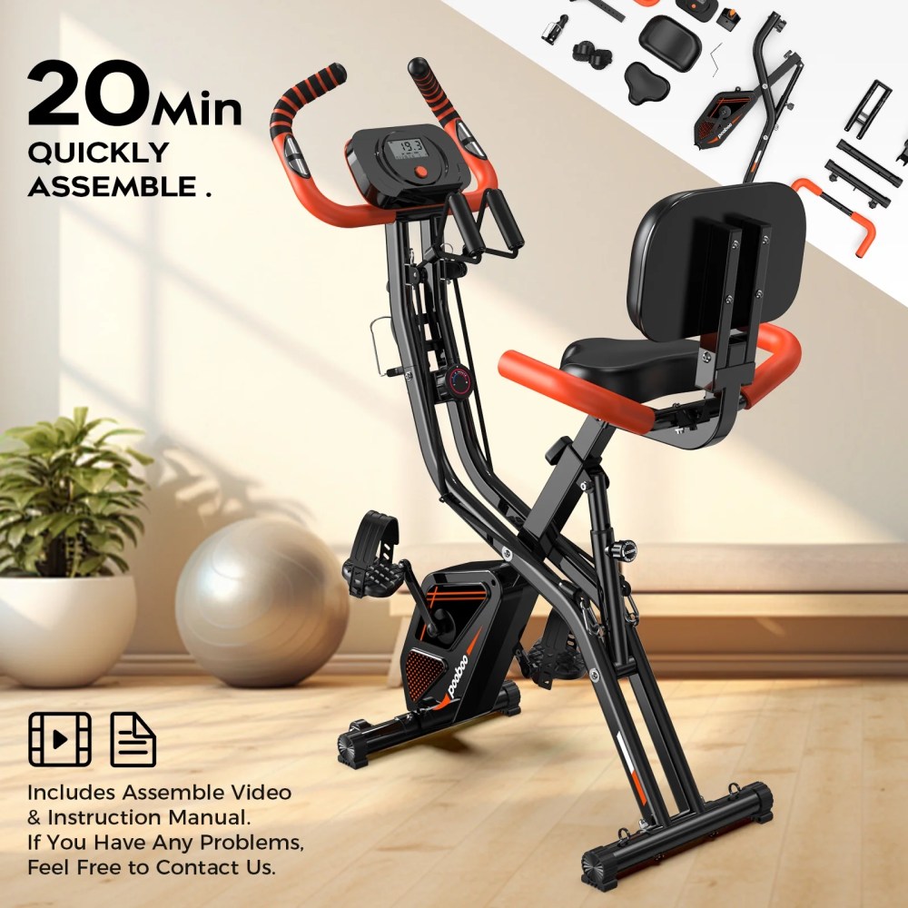 pooboo 3in1 Foldable Exercise Bike Indoor Cycling Bike Magnetic Stationary Bike Fitness Gym Workout 300lb - Image 3