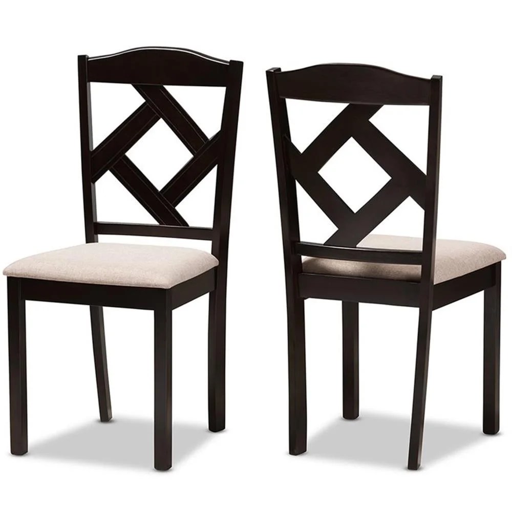 Set of 2 Baxton Studio Ruth Modern and Contemporary Beige Fabric Upholstered and Dark Brown Finished Dining Chair Set