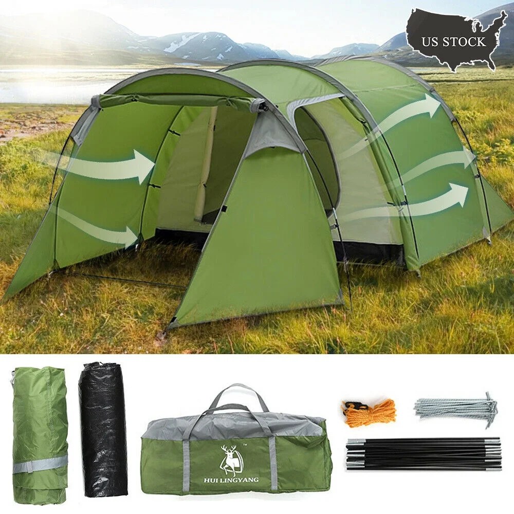 4/5 Person Family Tunnel Tent for Camping, iClover 2 Room Ultralight Backpacking Tent with Front Vestibule, Waterproof Double Layer Classic 4 Season Tents, Easy Setup for Outdoor Sports