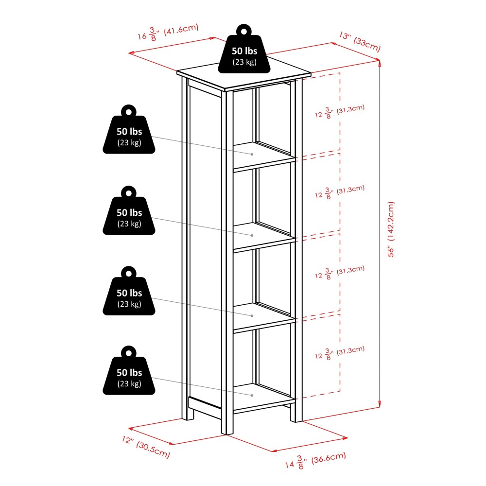 Winsome Verona 5 Tier Tall Storage Shelf Solid Wood Baskets Bookcase in Walnut - Image 7