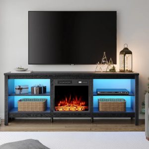 Wampat Electric Fireplace TV Stand for TVs up to 75",Black