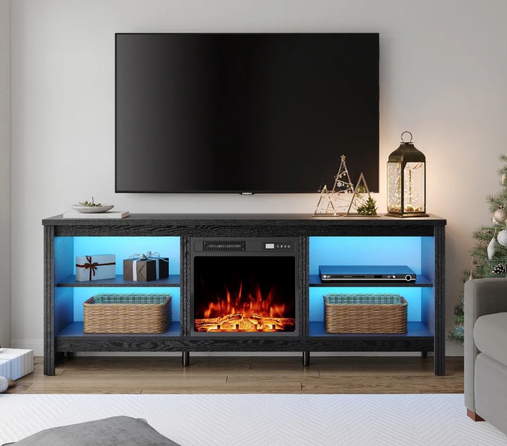 Wampat Electric Fireplace TV Stand for TVs up to 75",Black