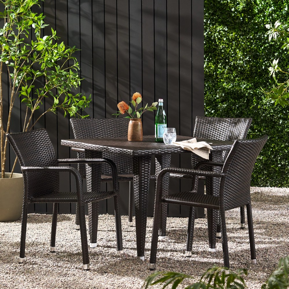 Vera Outdoor Wicker Armed Stacking Chairs with an Aluminum Frame,Set of 4,Multibrown