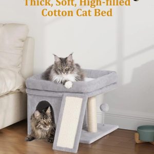 "14in Light Gray Cat Tree Tower  2016.5in Large Perch Bed (Washable Top)  Condo   Sisal Scratching Post for Indoor Cats