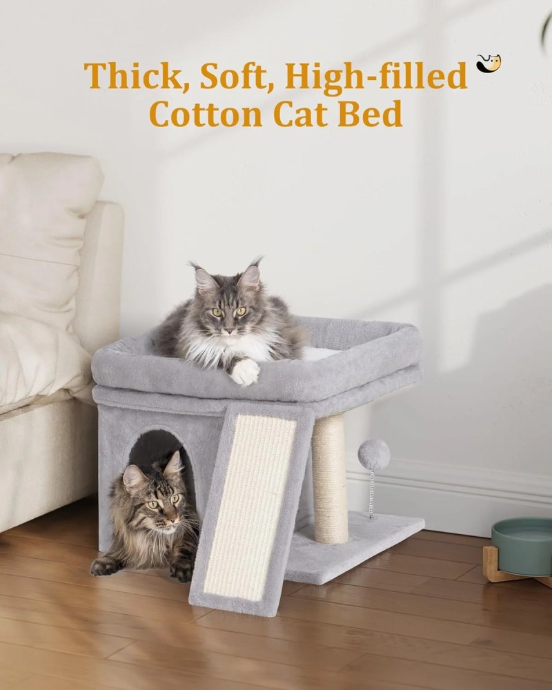 "14in Light Gray Cat Tree Tower 2016.5in Large Perch Bed (Washable Top) Condo Sisal Scratching Post for Indoor Cats
