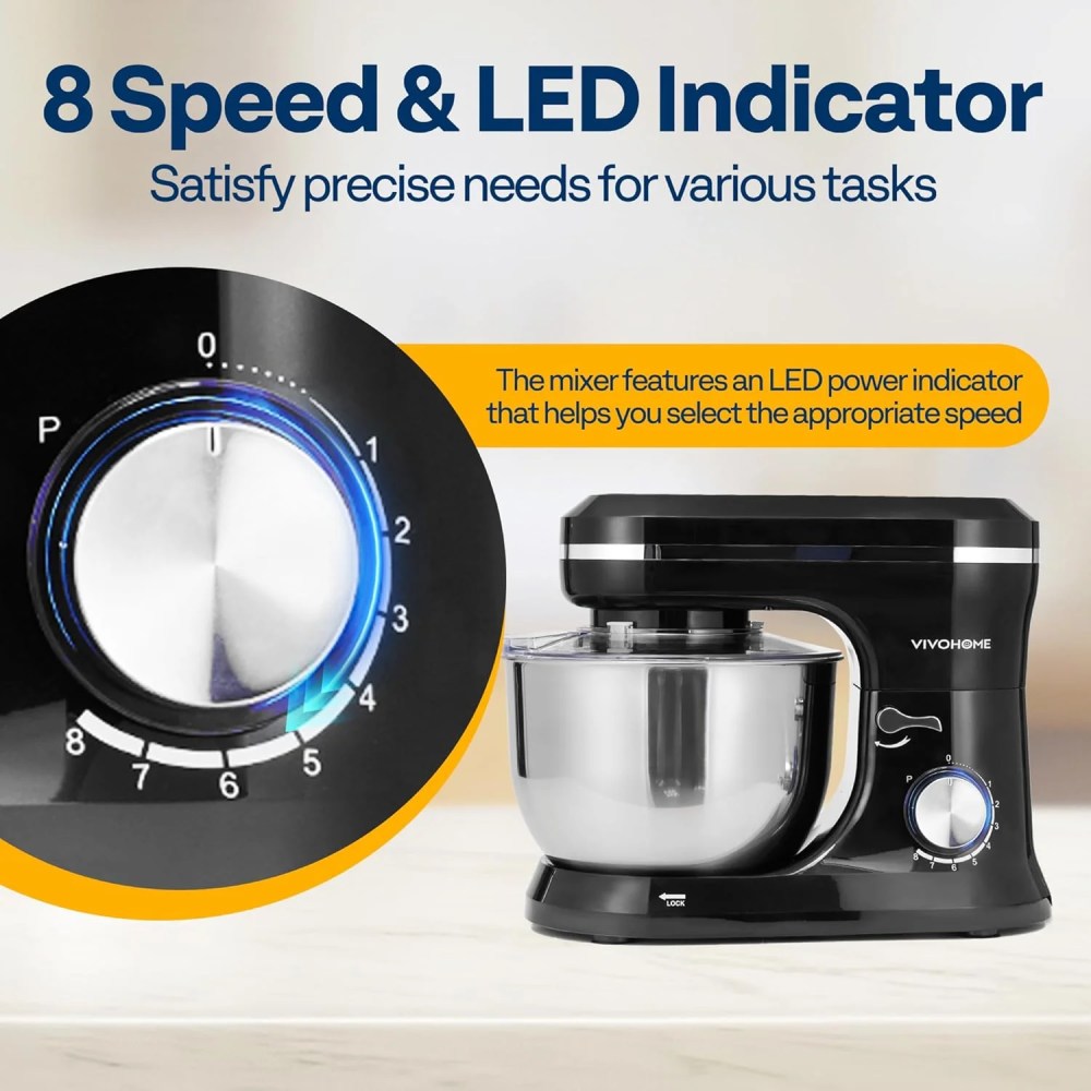 SPECSTAR 4.75 Quart Stand Mixer,8 Speed Kitchen Electric Food Mixer,Household Stand Mixer for Baking,Cake,Bread with Beater,Dough Hook,Wire Whip and Egg Separator,Black - Image 2