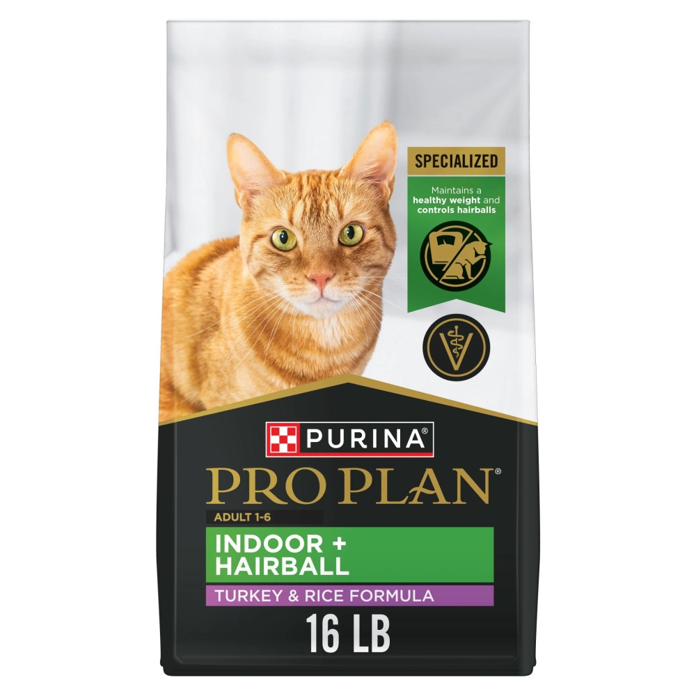 Purina Pro Plan Adult Dry Cat Food Indoor  Hairball Turkey and Rice Formula,  16 lb.