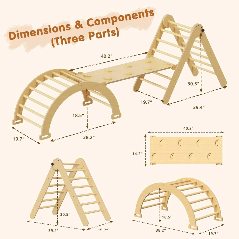 Odaof 5 in 1 Pikler Triangle Set, Baby Climbing Toys Indoor Playground, Foldable Montessori Toddler Climbing Toys with Sliding Ramp & Climbing Arch Ramp, Jungle Gym for Kids, Primary - Image 9