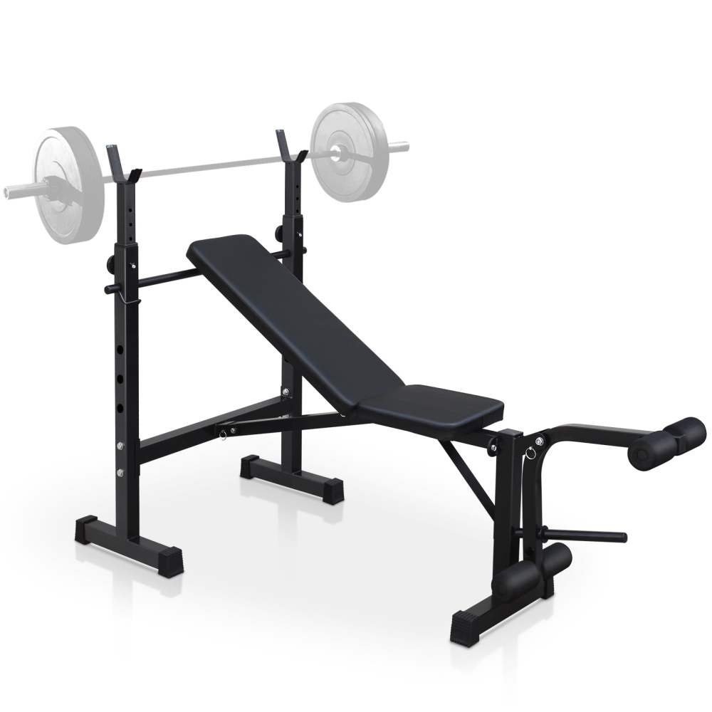 Aukfa Weight Bench Set with Squat Rack, Adjustable Bench with Leg for Home Gym Full-Body Workout, Black