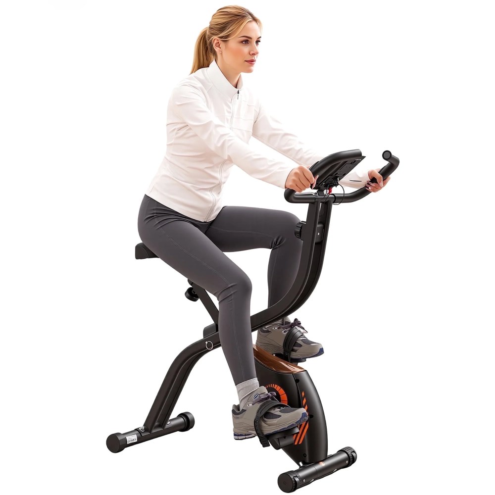 Naipo Exercise Bike Indoor 16 Level Magnetic Resistance Folding Stationary Bike with 265lbs Capacity Adjustable Seat Height Orange Color for Space Saving Home Use - Image 4