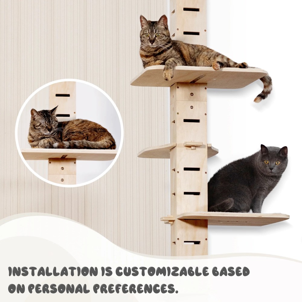 COZIWOW Floor to Ceiling Cat Tree Tower for Indoor Large Cats Tall Cat Climber with Adjustable Height (98-114 inches) 7 Tier Wood Cat Climbing Tower - Image 12
