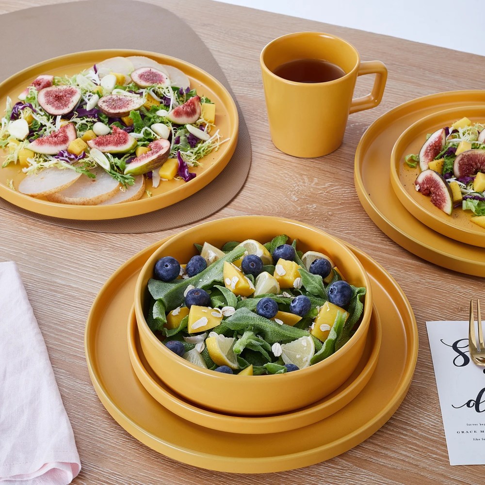Stone Lain Cleo Stoneware Collection Dinnerware Set, 16-Piece Service for 4, Yellow - Image 3