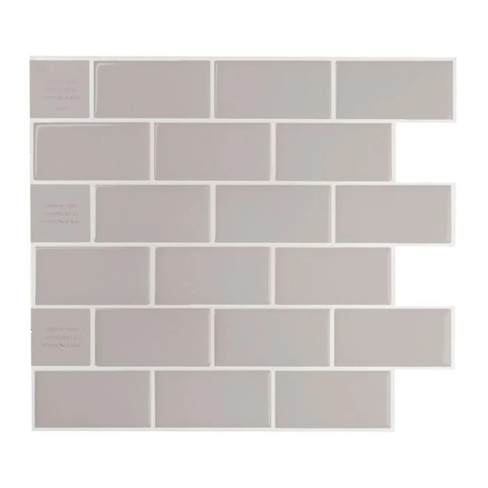 Smart Tiles Peel and Stick Backsplash,10 Adhesive Tiles,Subway Grey,10, 95"x9, 7"