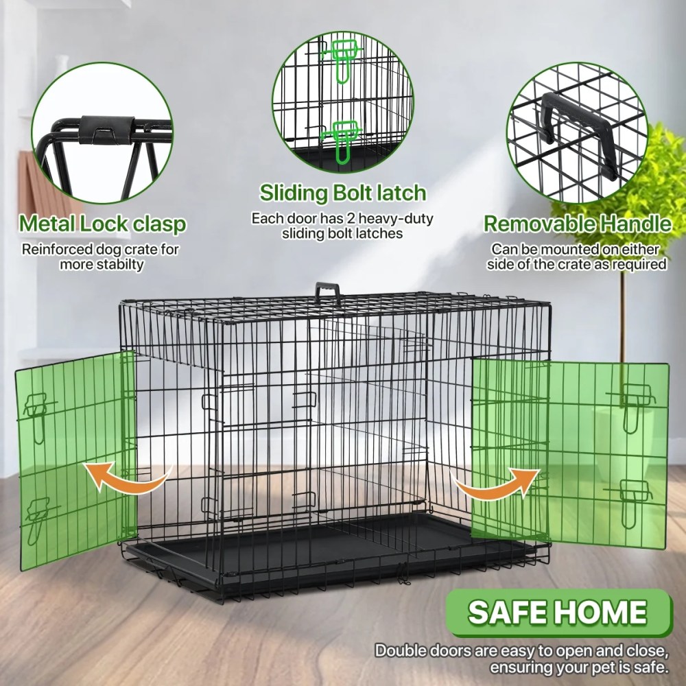 Dkelincs 48 inch Dog Crate Folding XXL Large Dog Cage Dog Kennels and Crates for Large Dogs Pet Animal Segregation Cage with Divider, Plastic Tray, Double-Door, Handle, Black - Image 5