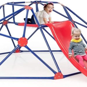 OLAKIDS 8FT Climbing Dome with Slide, Kids Outdoor Toys Jungle Gym Geodesic Climber, Steel Frame, 8FT Climb Structure Backyard Playground Center Equipment for Toddlers 3-8