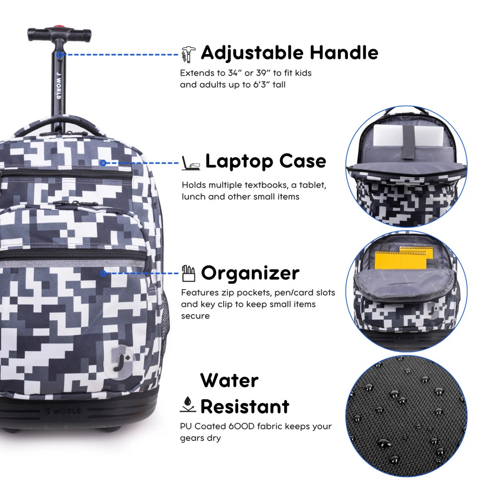 J World Unisex Sundance 20" Rolling Backpack with Laptop Sleeve for School and Travel, Camo - Image 5