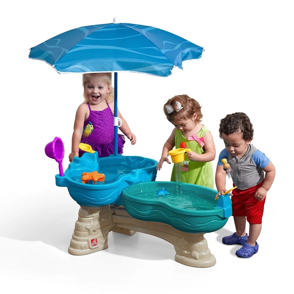 Step2 Spill & Splash Seaway Blue Plastic Water Table for Toddlers with 10-piece Playset - Image 2