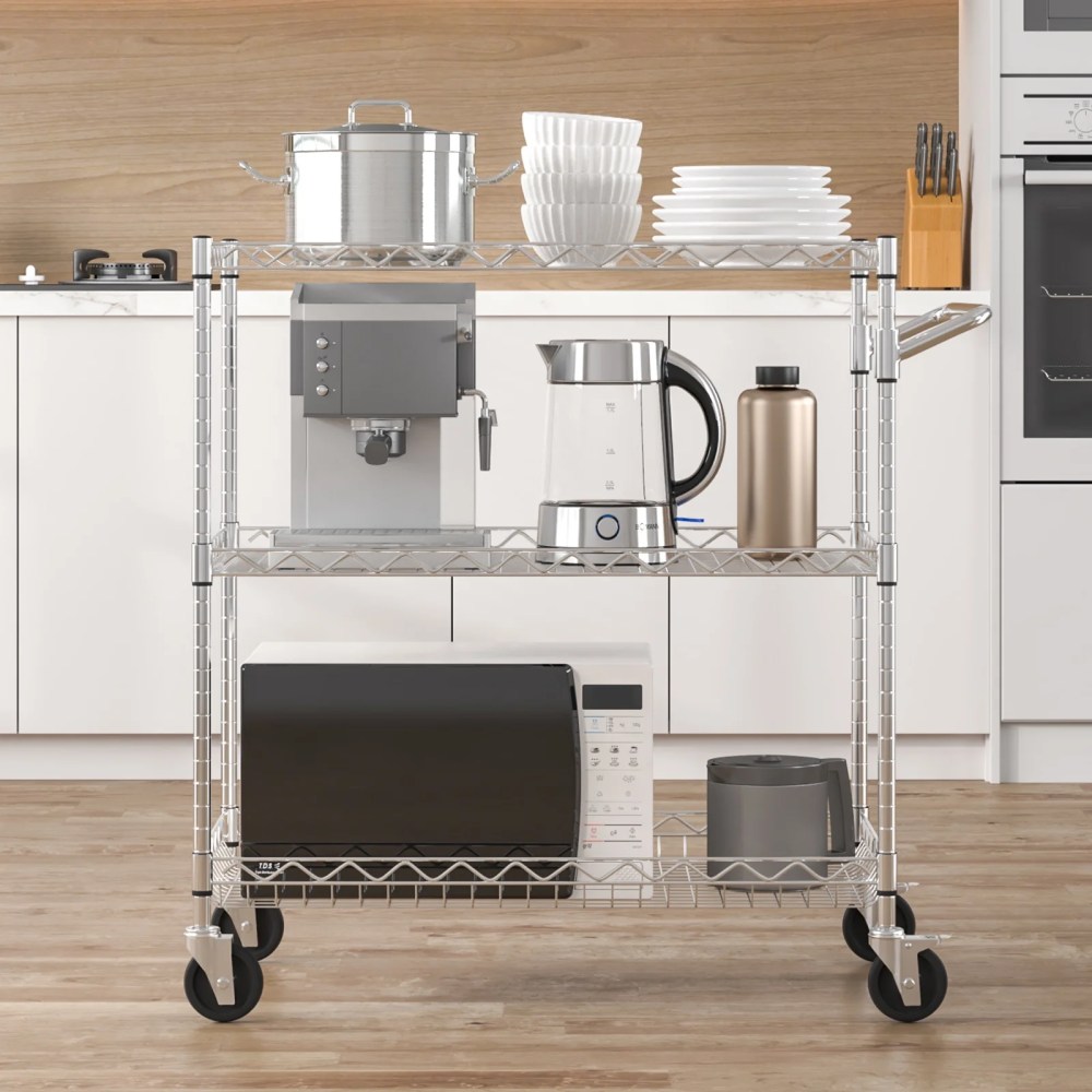 VEVOR 3-Tier Utility Cart Rolling Cart on Wheels 30"x18"x32.4" 661 lbs 6 Hooks