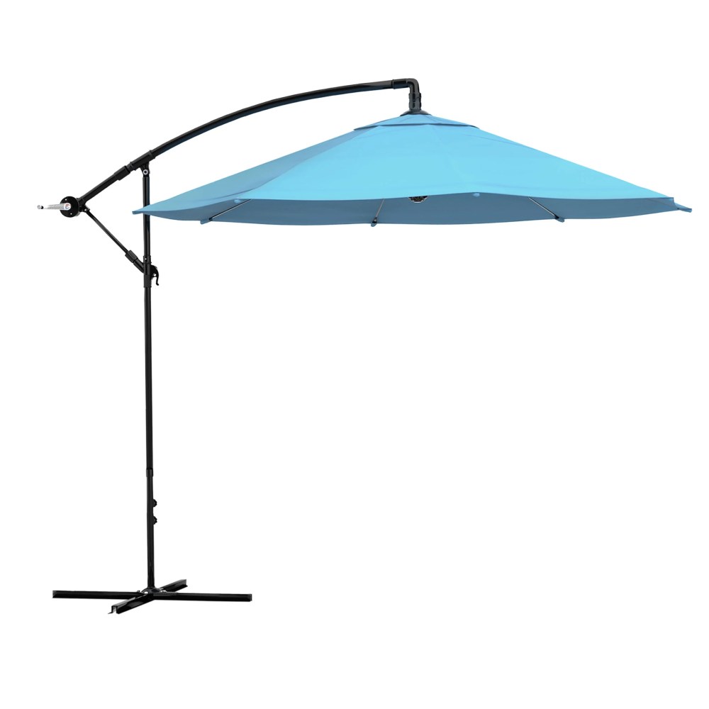 Pure Garden 10-Foot Offset Patio Umbrella with Crank and Base (Blue)